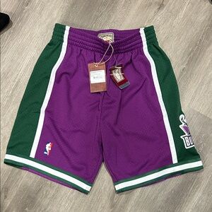 NWT Mitchell & Ness Men's Purple and Green bucks road shorts size medium